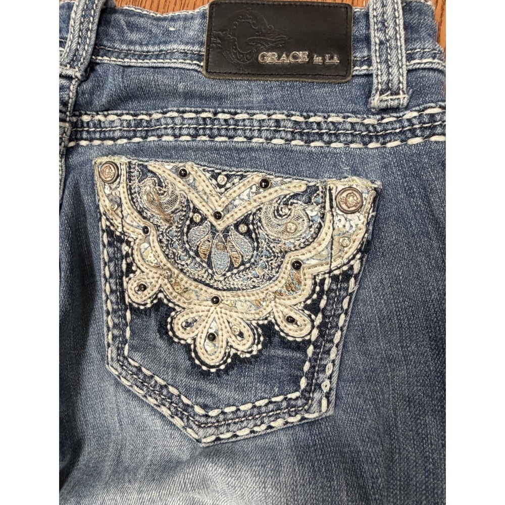 Grace in LA Jeans 28 Bootcut Rhinestone Embroidered Y2K Distressed Embellished